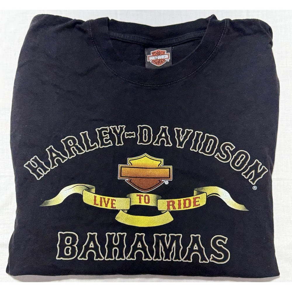 Harley Davidson Shirt Mens XXL Black Live To Ride Bahamas Skull Cutlass Pirate